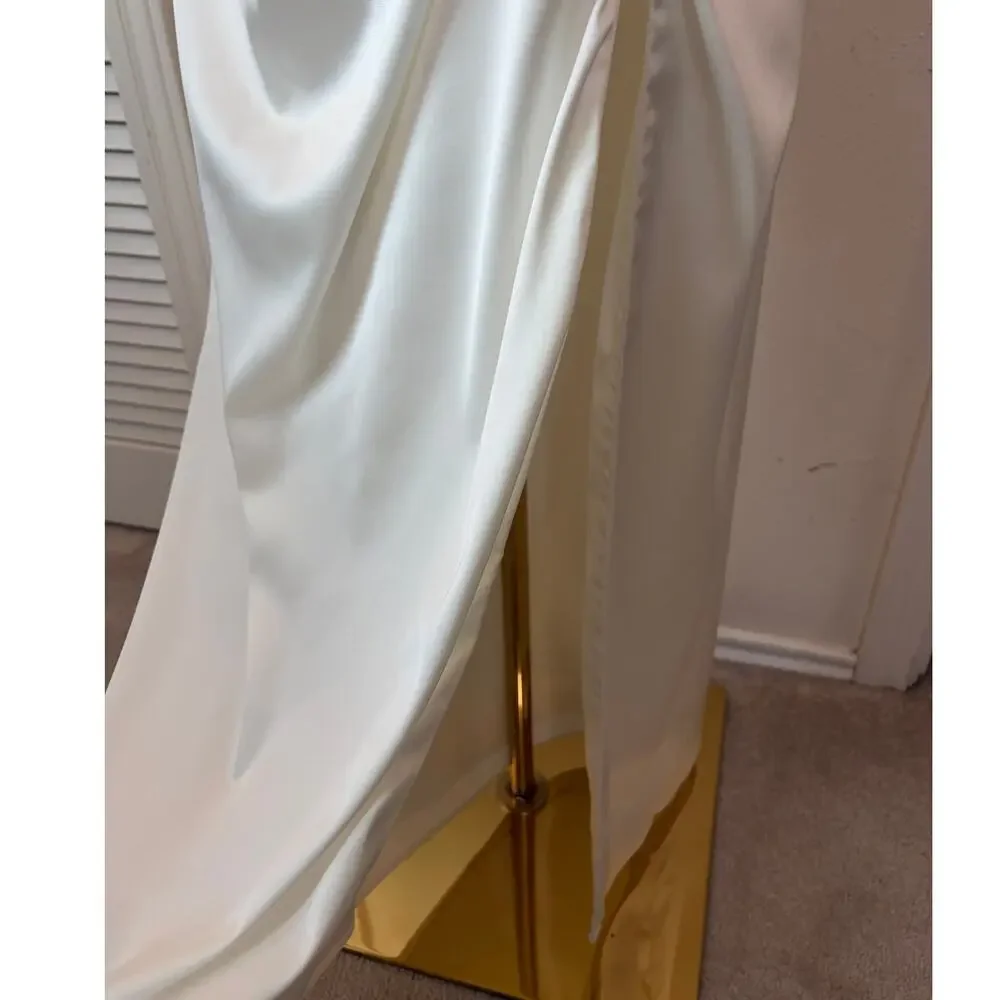 Abercrombie Draped White Satin Maxi Dress with Cutout Back Size Large